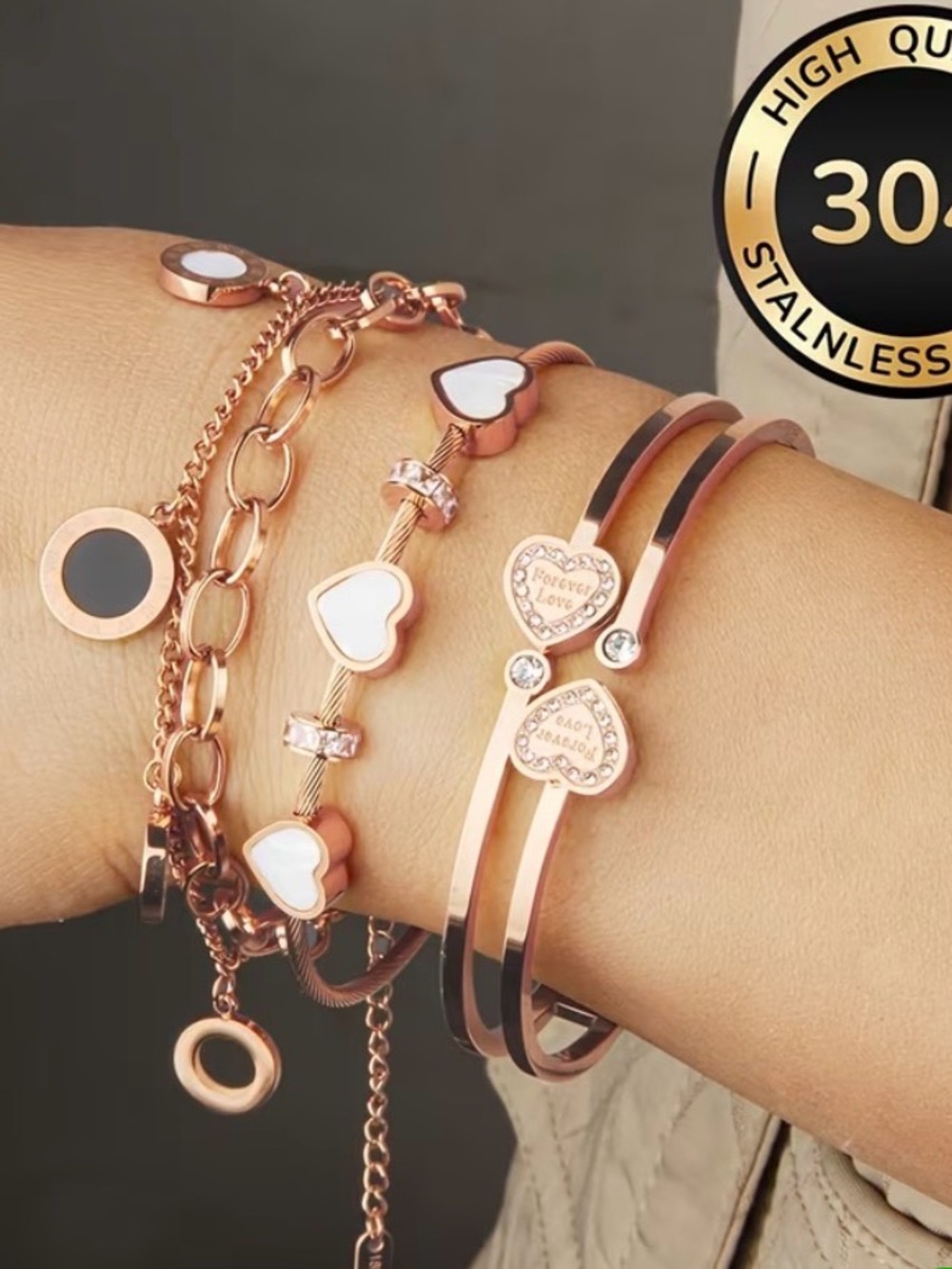 Rose gold 3 bracelet set